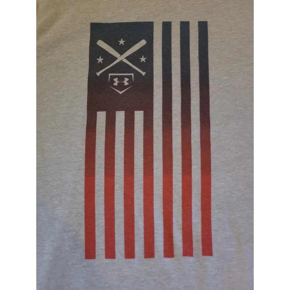 Under Armour Heatgear baseball flag t shirt boys Youth large Gray